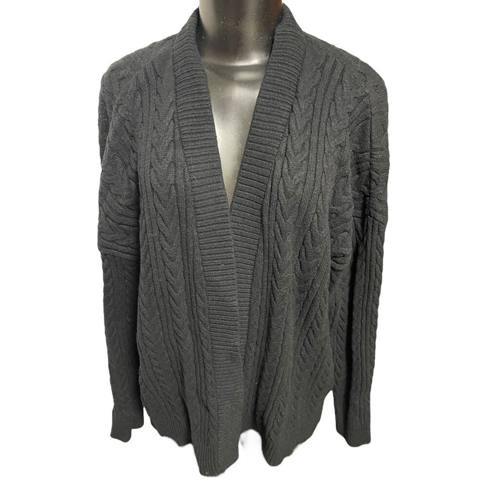 XL Cyrus Cable Knit‎ Open Cardigan Sweater Black Womens